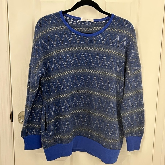 Sweaters - Blue and Gold Patterned Sweater, Sz L